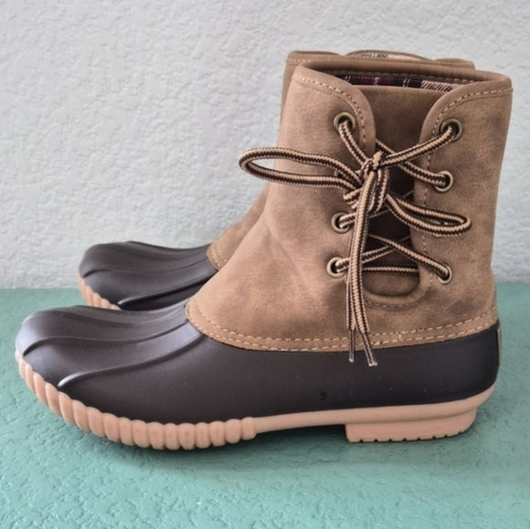Waterproof Duck Boots Tan Brown Lace Up Cozy Outdoor Fall Winter Boots - Picture 6 of 14